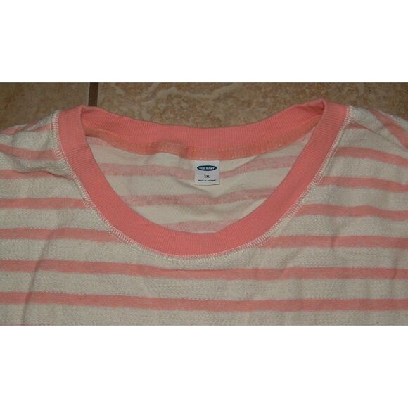 OLD NAVY Textured Coral Pink & White Striped Sz XXL Roomy Cotton Tunic Sweater - Picture 3 of 3